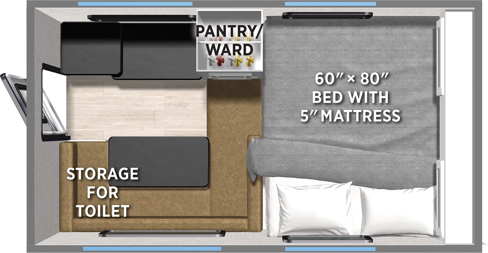 The Backpack Truck Camper B-780H floorplan features include: toilet.